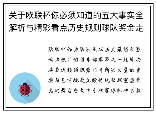 关于欧联杯你必须知道的五大事实全解析与精彩看点历史规则球队奖金走势
